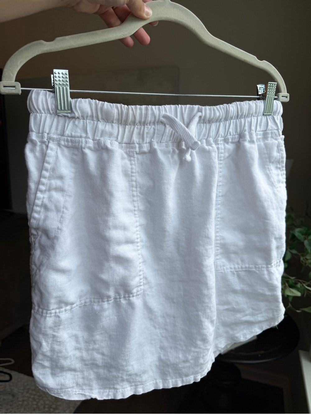 James Perse 100% Linen Skirt White Size 2 Pull On Elastic Waist Luxury